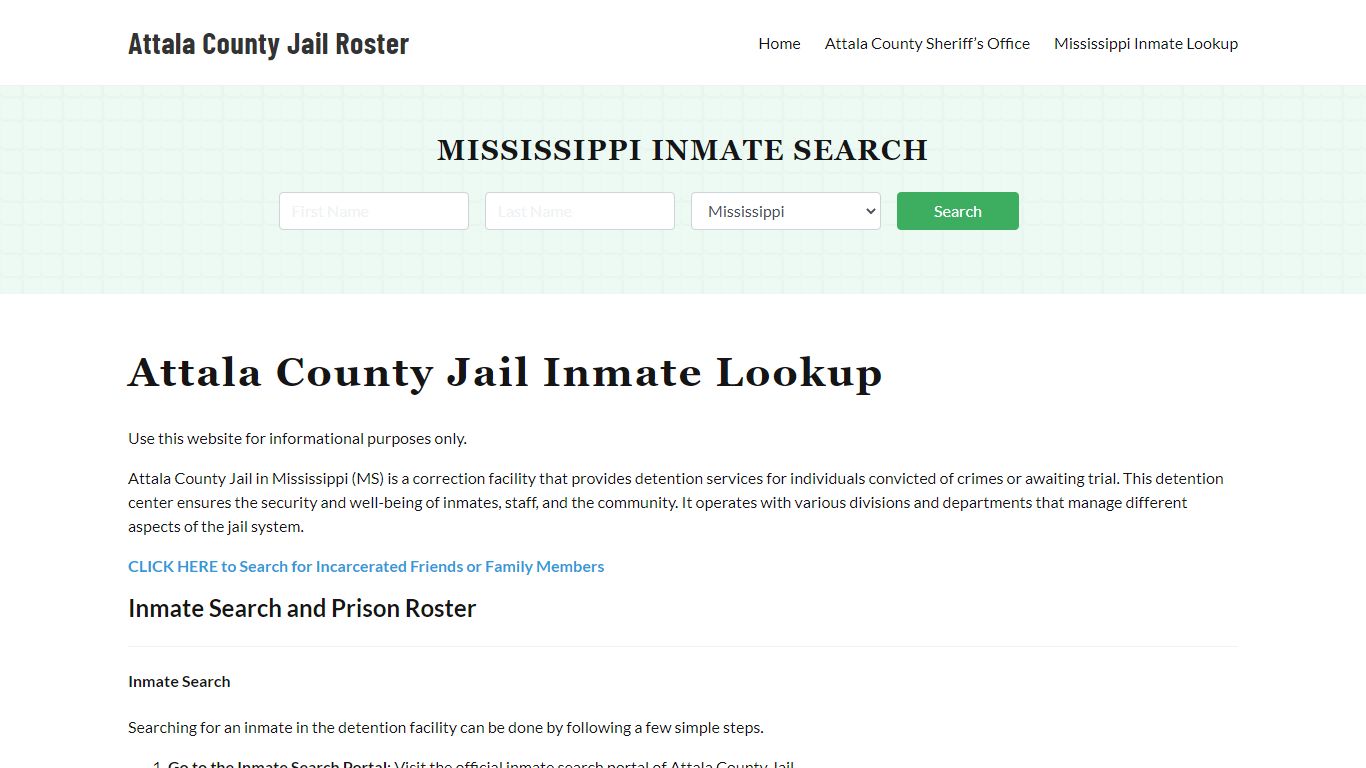 Attala County Jail Roster Lookup, MS, Inmate Search