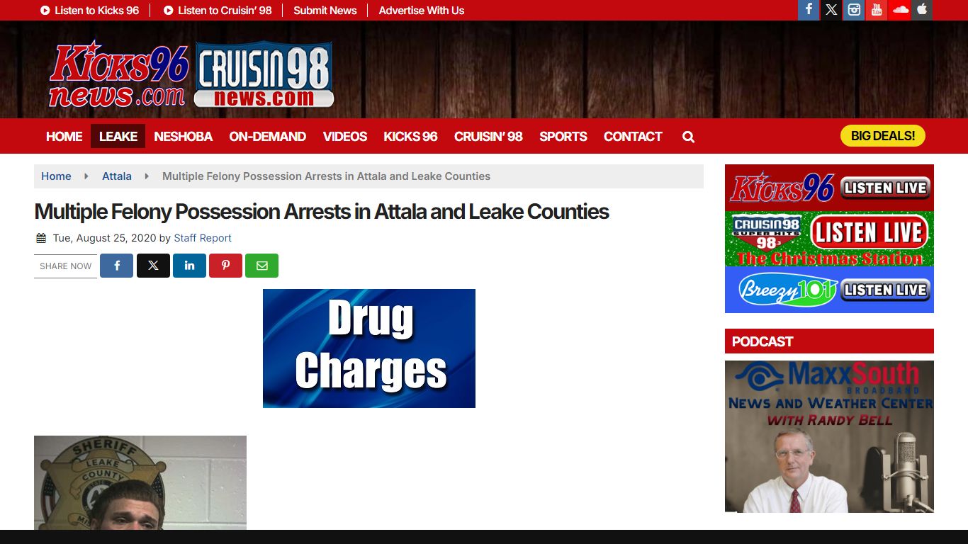 Multiple Felony Possession Arrests in Attala and Leake Counties